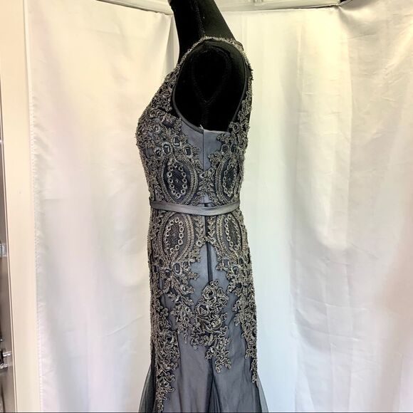 DECODE Soutache Lace Godet Prom Gown - Silver Gray 🔥 - Picture 11 of 17